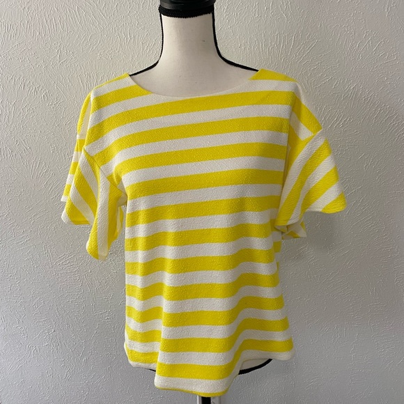 Ruffle Bell Sleeve yellow and white top - Picture 1 of 4